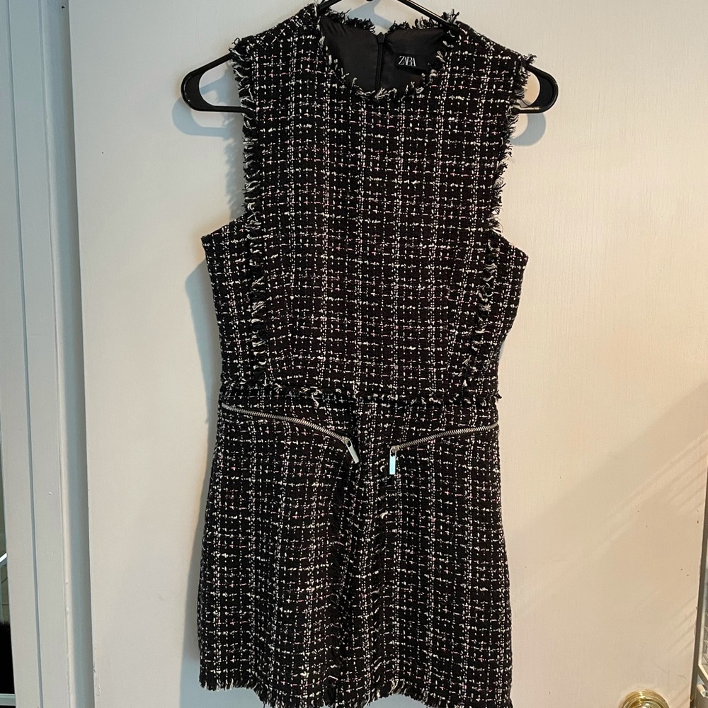 ZARA Tweed Mulit Color Jumpsuit/Romper. Shirtsleeves. Frayed Trin.